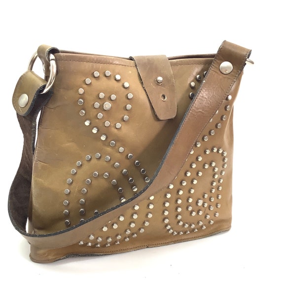 70s hippie studded bag vintage leather boho distr… - image 8