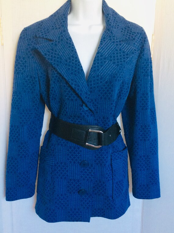 True vintage denim blue blazer 70s pockets mod 60s