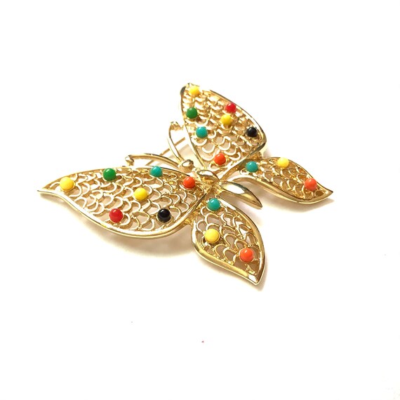 Vintage butterfly pin large size retro funky gold… - image 2