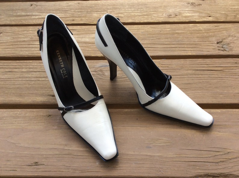 80s 90s pointed pointy heels pumps shoes size 8 white black | Etsy
