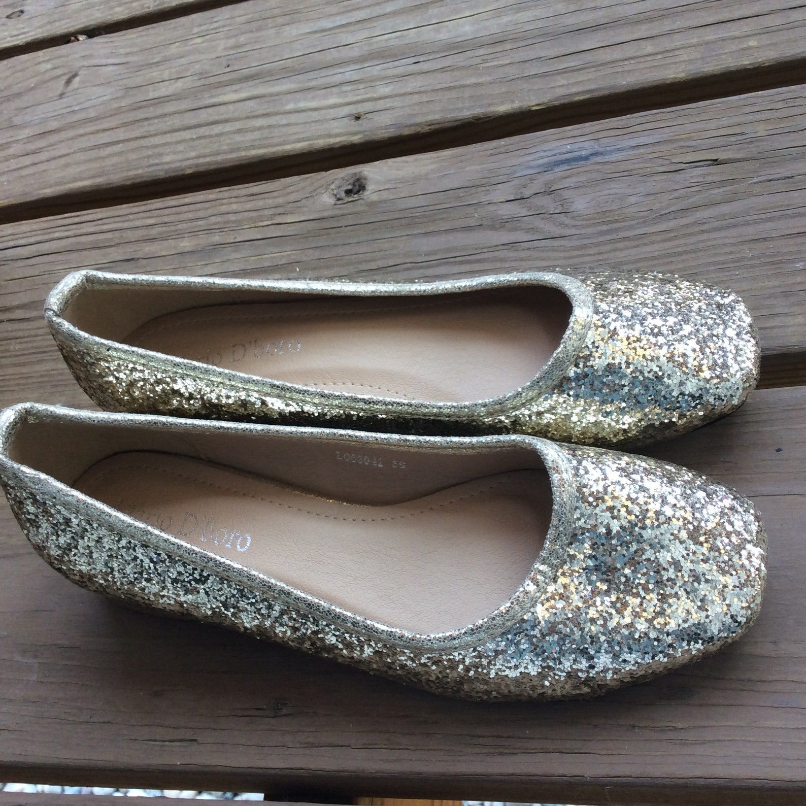 vintage retro gold glitter flats square chunky low heels pumps shoes ballet 8.5