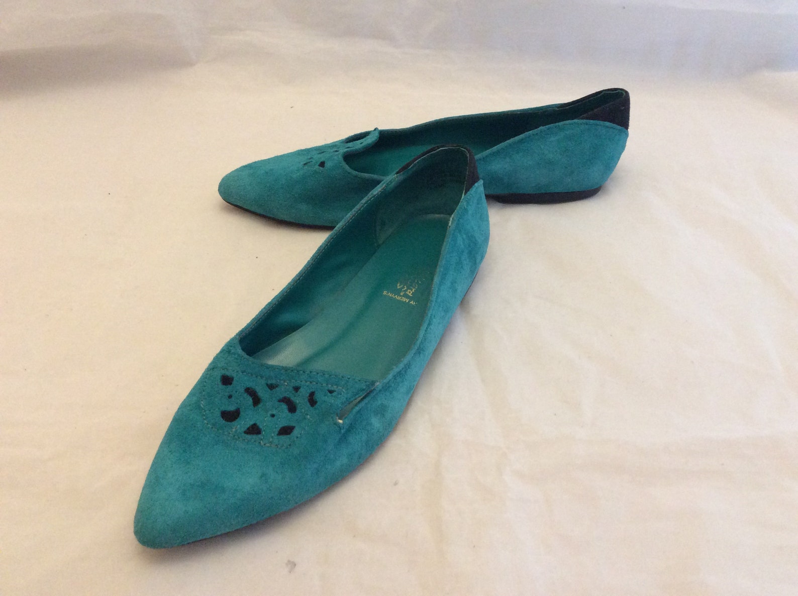 funky cut leather blue flats 80s ballet pointy by wildcard teal size 9 punk ook rare