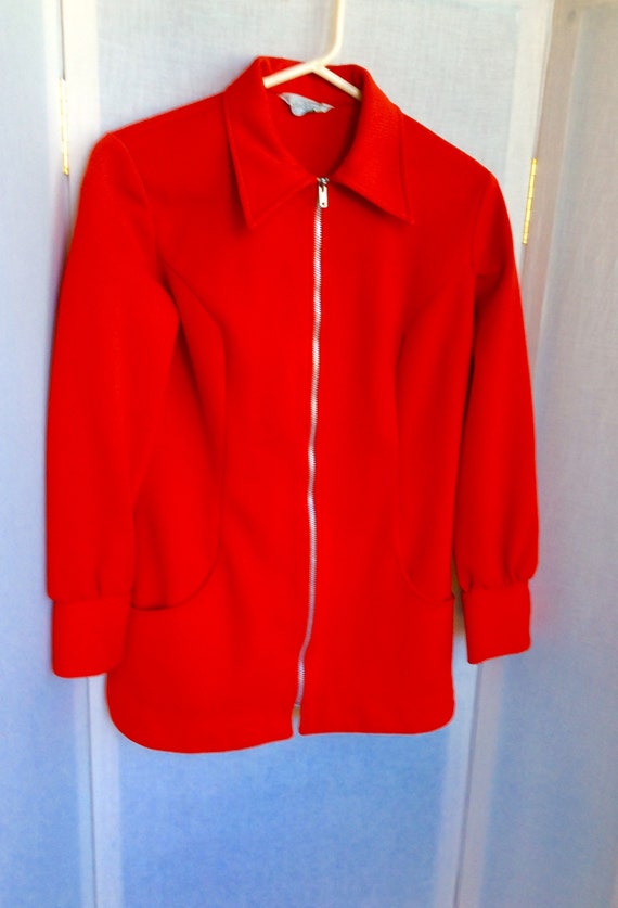 True vintage red blazer 70s zipper pockets mod 60… - image 8