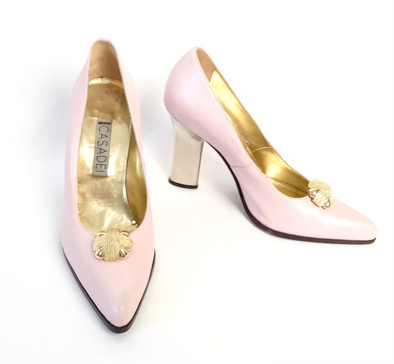 Vintage Casadei pastel pink gold metal heels 80s … - image 1