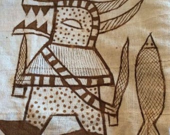 Vintage Modernist Tribal Wall Decor Senufo Mud Cloth West Africa Textile Art