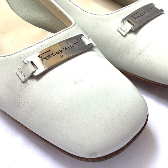 White Leather Square toe vintage flat heel Ferrag… - image 3