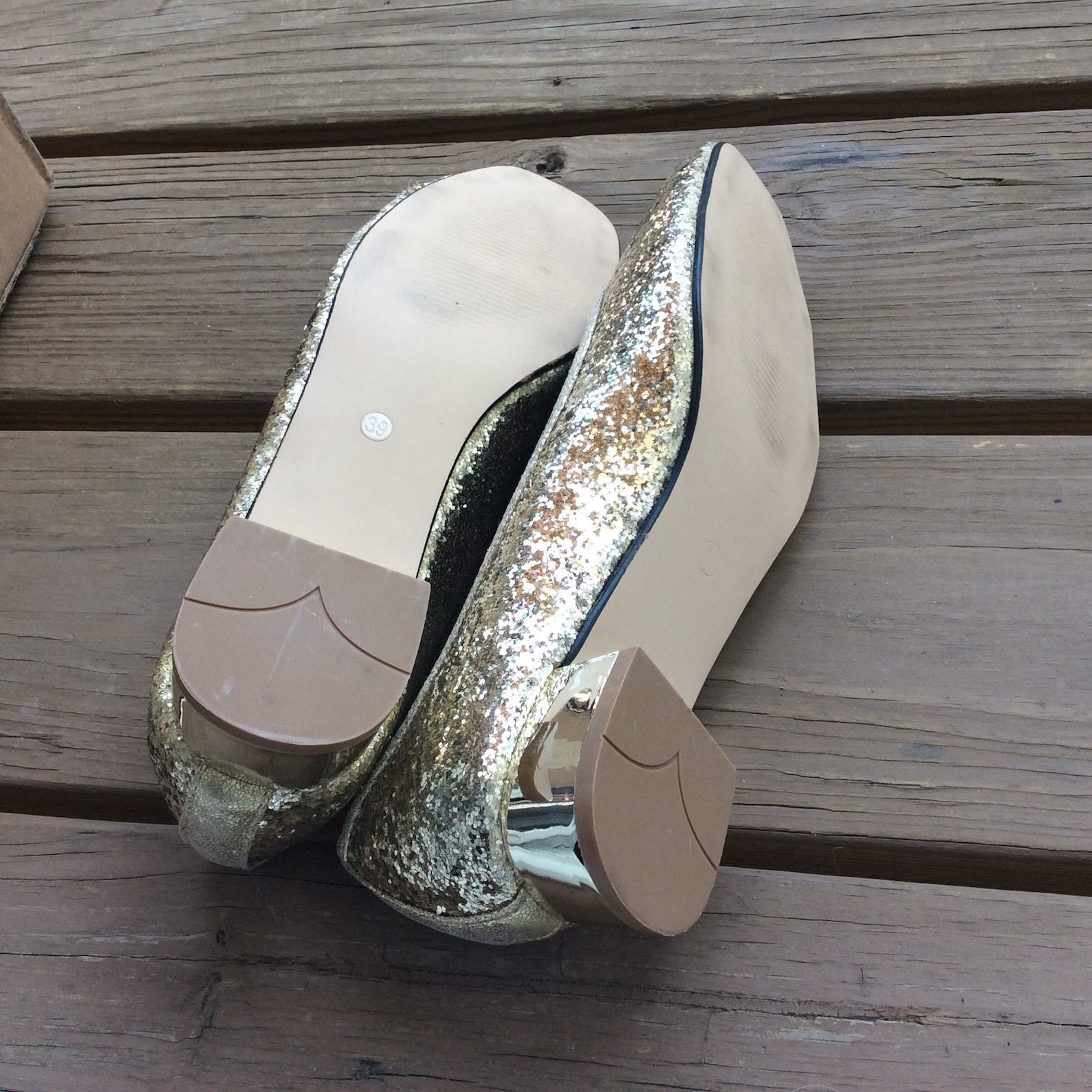 vintage retro gold glitter flats square chunky low heels pumps shoes ballet 8.5