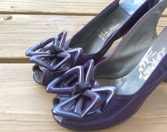 Ultra rare Palizzio heels shoes pumps 1940s 50s purple leather size 7 narrow bow bows