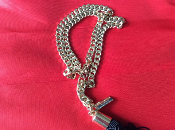 Vintage tassel gold chain long necklace baroque r… - image 6