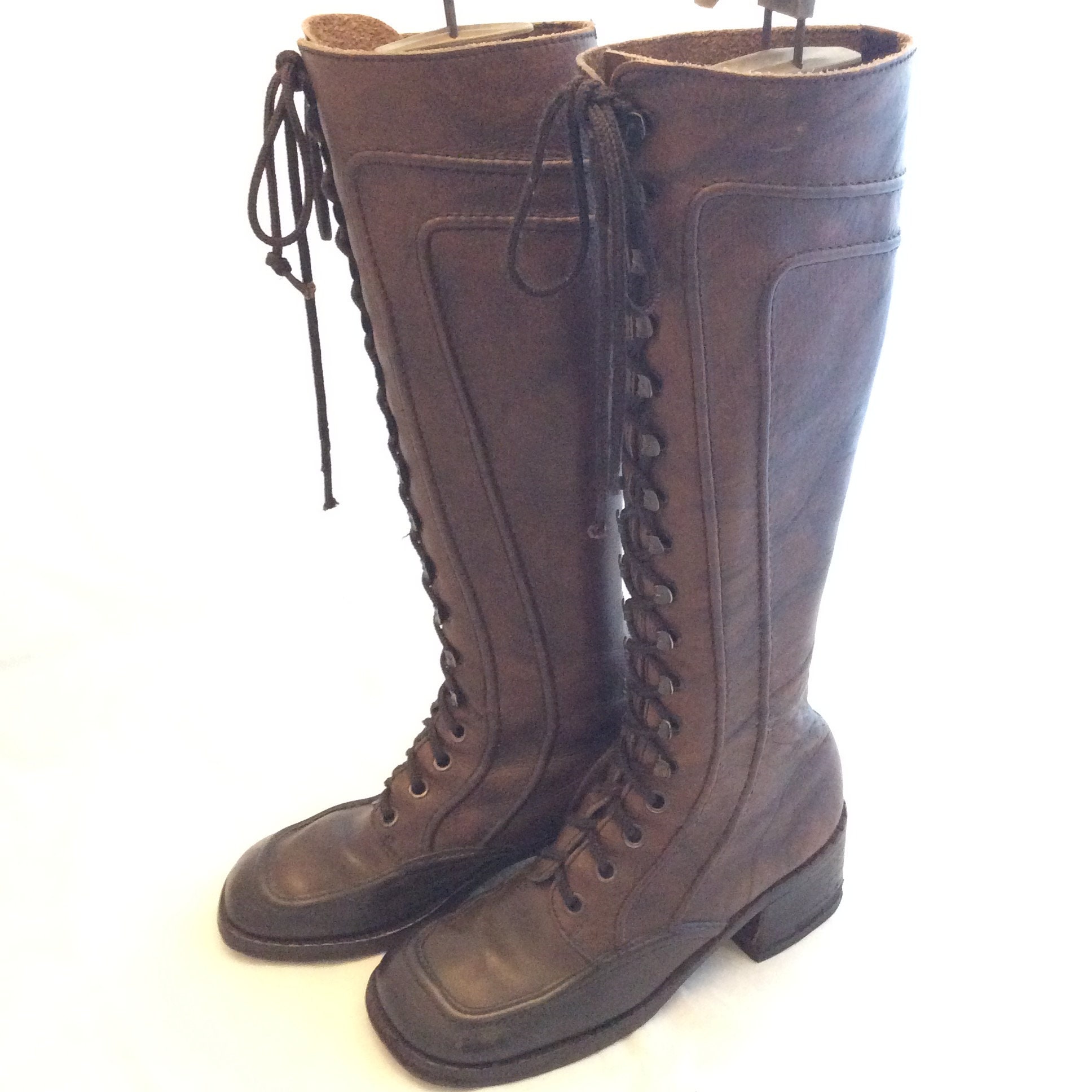Vintage go go boots size 6.5 eather 1970 Laceup combat campus | Etsy