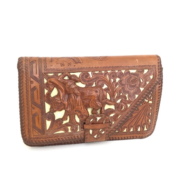 40s 50s tooled clutch bag purse retro collectible… - image 5