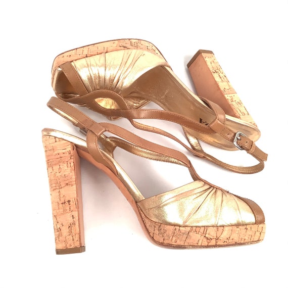 Prada Cork platform vintage gold retro look size … - image 1