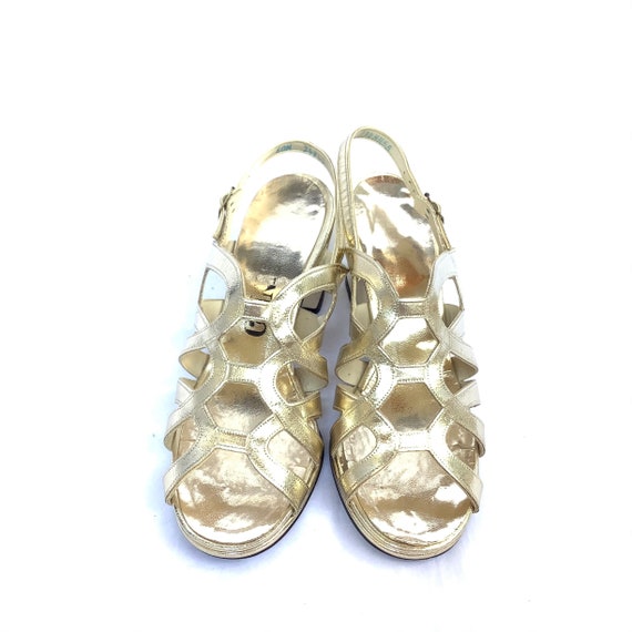 Gold Strappy Heels Vintage retro gold 50s 60s san… - image 3