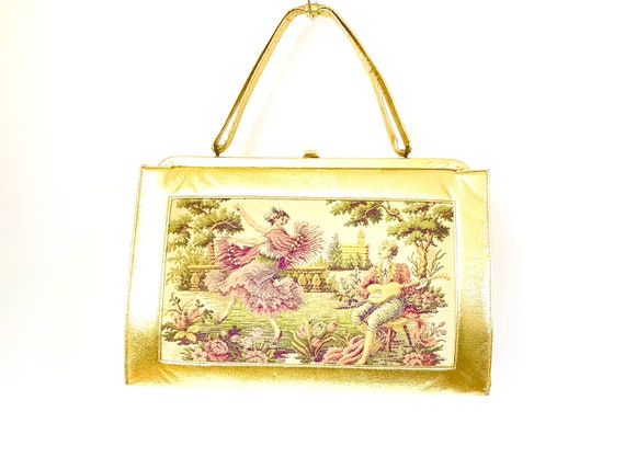 Vintage Oversized frame bag quilted needlepoint b… - image 9