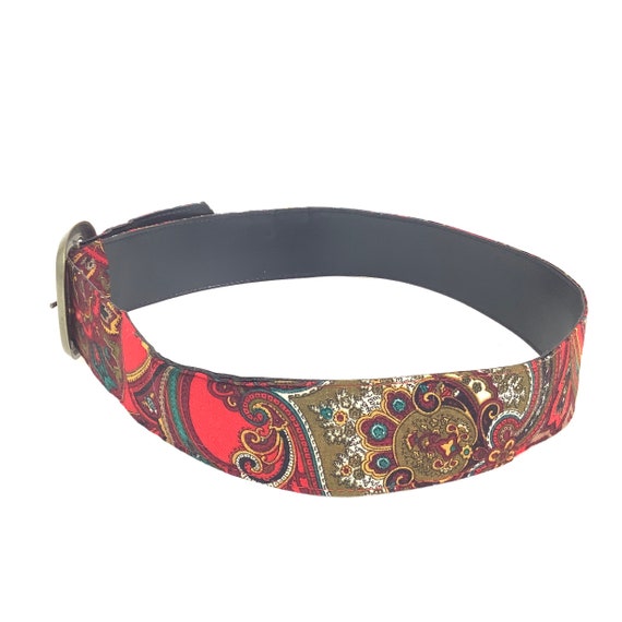 Vintage paisley jewel tone fabric belt 1960 1950 … - image 7