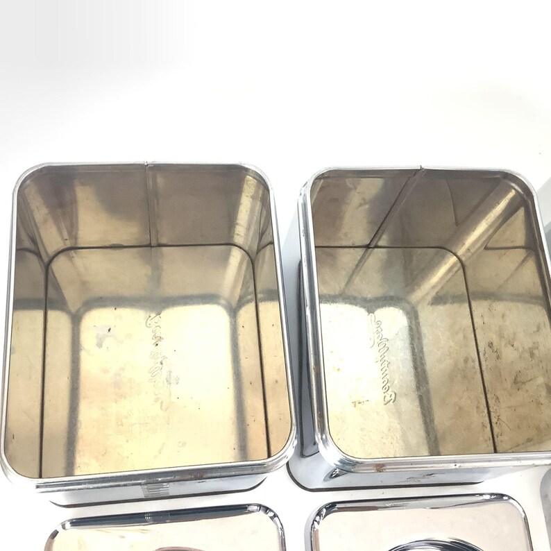 Vintage Kitchen Canisters Set Chrome Metal Beautyware 1950s bild 5