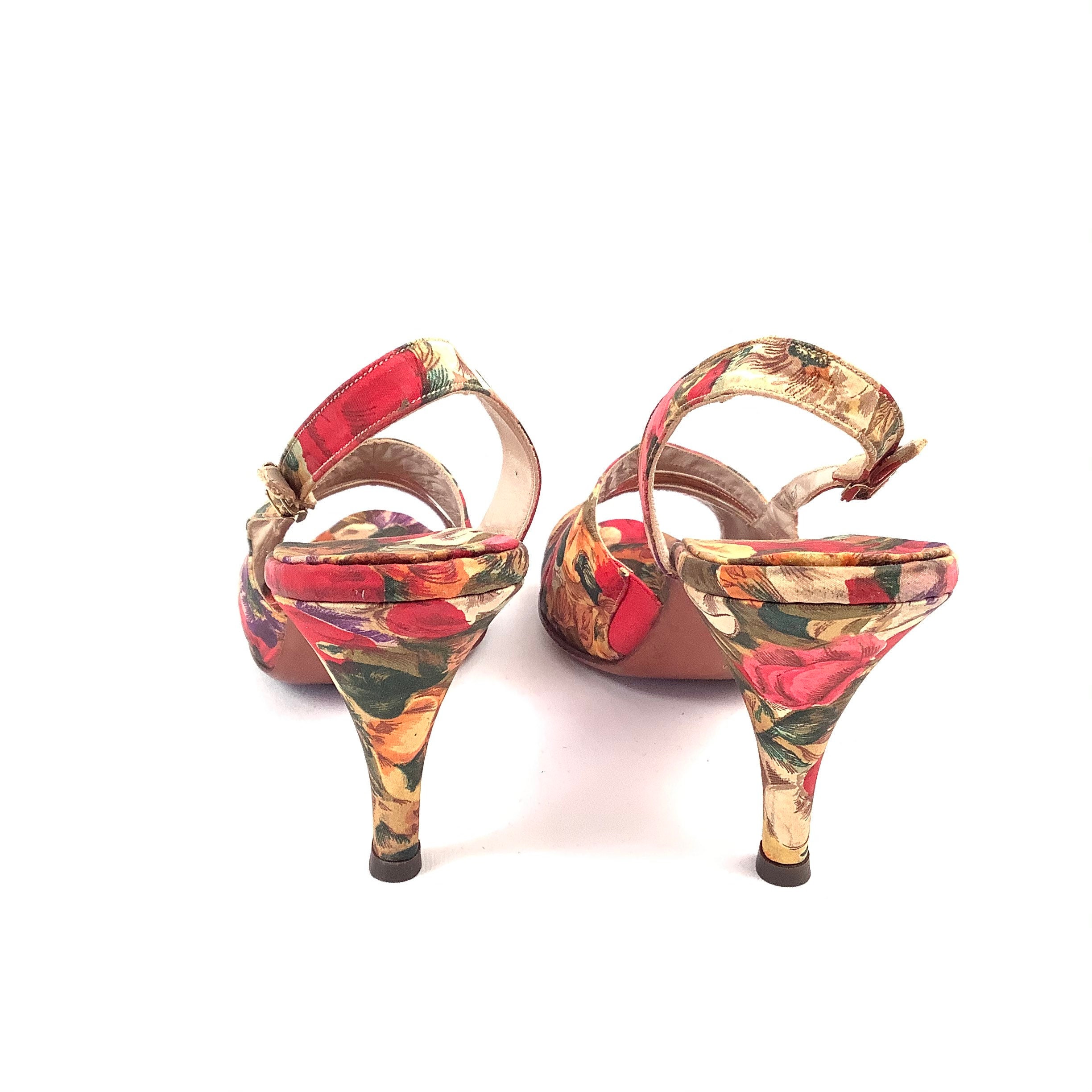 Handmade Floral Heels Shoes Sandals Strappy Amano Vintage Size - Etsy