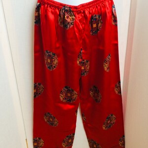 Vintage silk pajamas pants and top button down ruby red size small set gift box 80s image 7