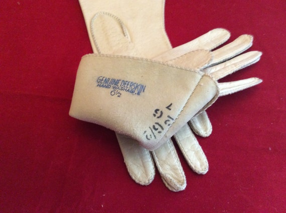 Vintage leather gloves size 6.5 washable retro sm… - image 4