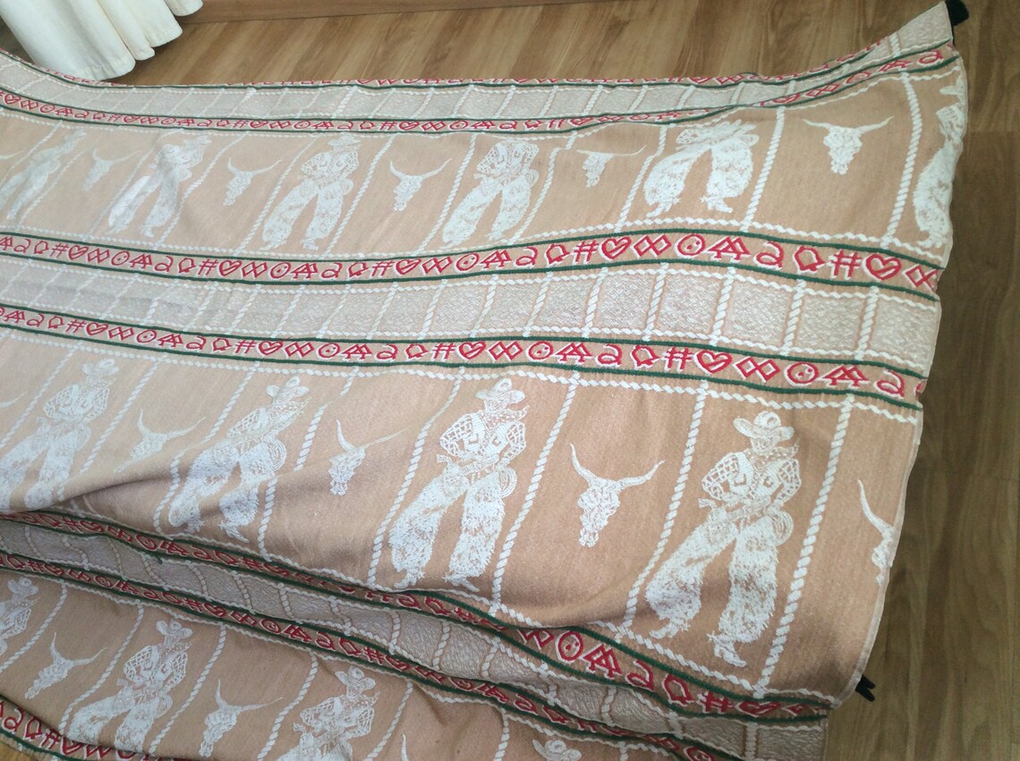 Western Bedding Vintage 1950s 50s Twin Size Bedspread Cowboys Etsy