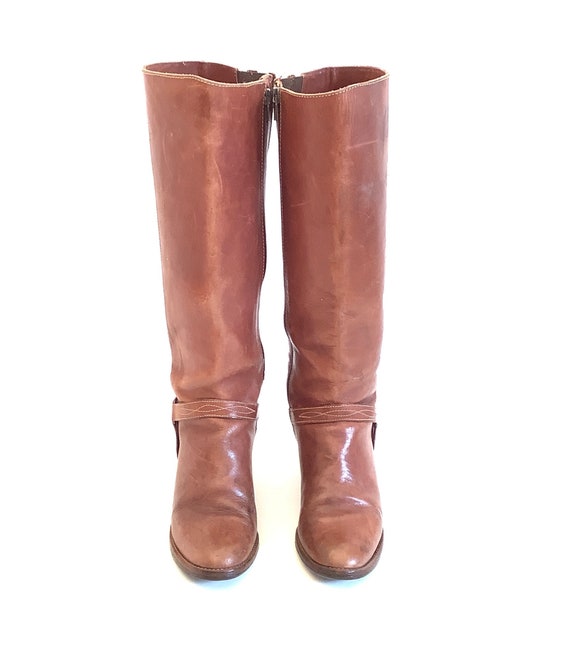 Size 7 Boots Vintage Hippie 70s cognac leather di… - image 4