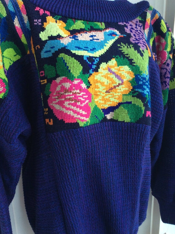 Hand embroidered vintage pullover sweater floral … - image 1