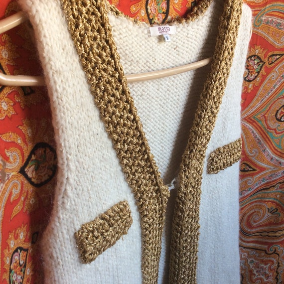 Vintage alpaca wool vest 60s mod gold lurex trim size small to | Etsy