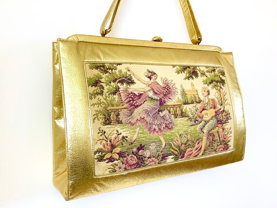 Vintage Oversized frame bag quilted needlepoint b… - image 1