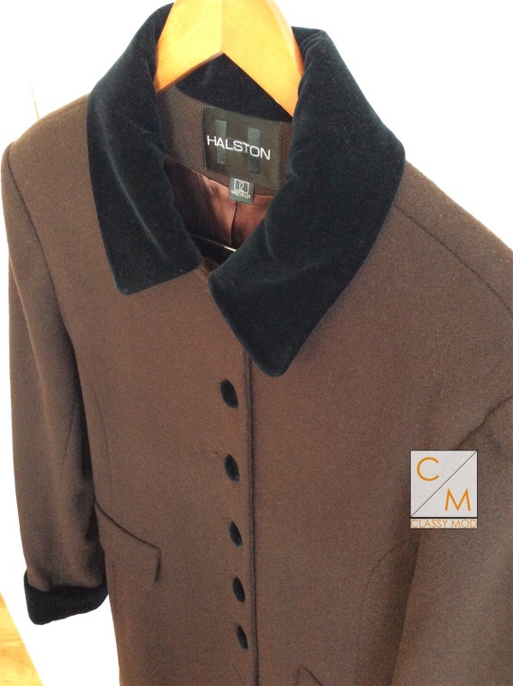 Halston wool coat ankle length full brown velvet m