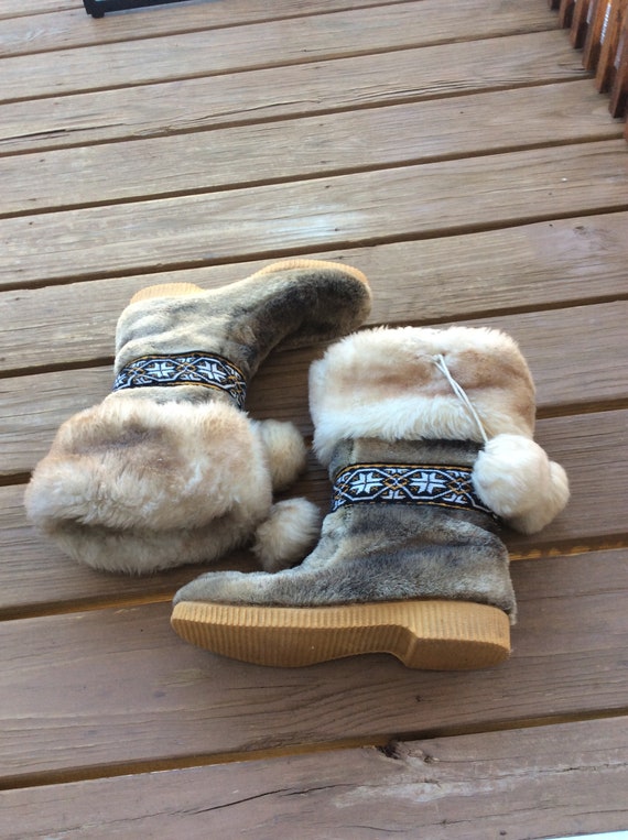 Eskimo boots  Fur faux winter Pom Pom insulated sn