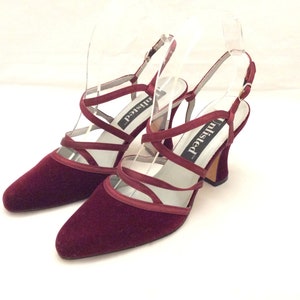 Vintage Flared Heel Velvet Burgundy Retro Heels New Old Stock size 8 wedding image 2