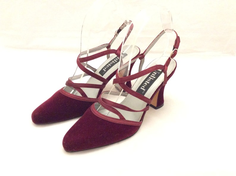 Vintage Flared Heel Velvet Burgundy Retro Heels New Old Stock size 8 wedding image 2