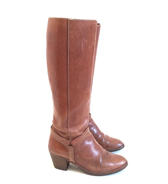 Size 7 Boots Vintage Hippie 70s cognac leather di… - image 3