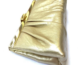 Vintage shoulder bag clutch metallic matte gold Gunne Sax Prom night small