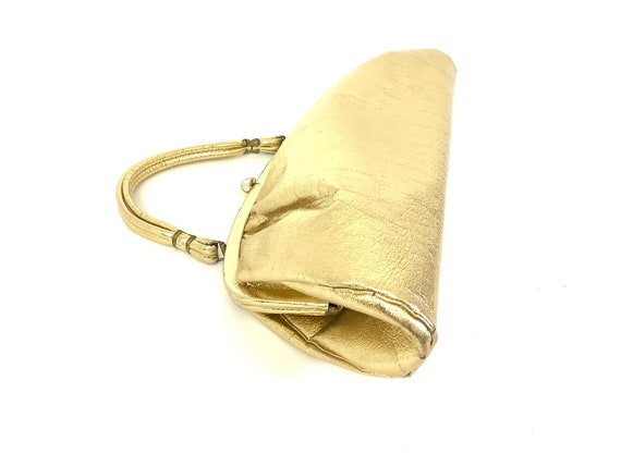 Gold Vintage Purse Oversized top handle 50s 60s F… - image 2