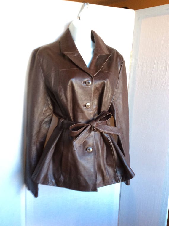80s 90s Leather jacket super soft leather brown s… - image 1