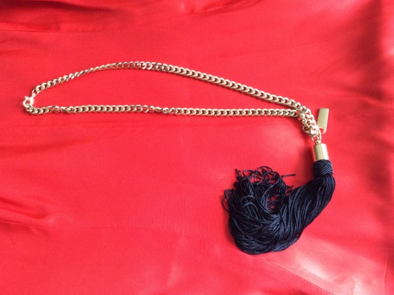 Vintage tassel gold chain long necklace baroque r… - image 4