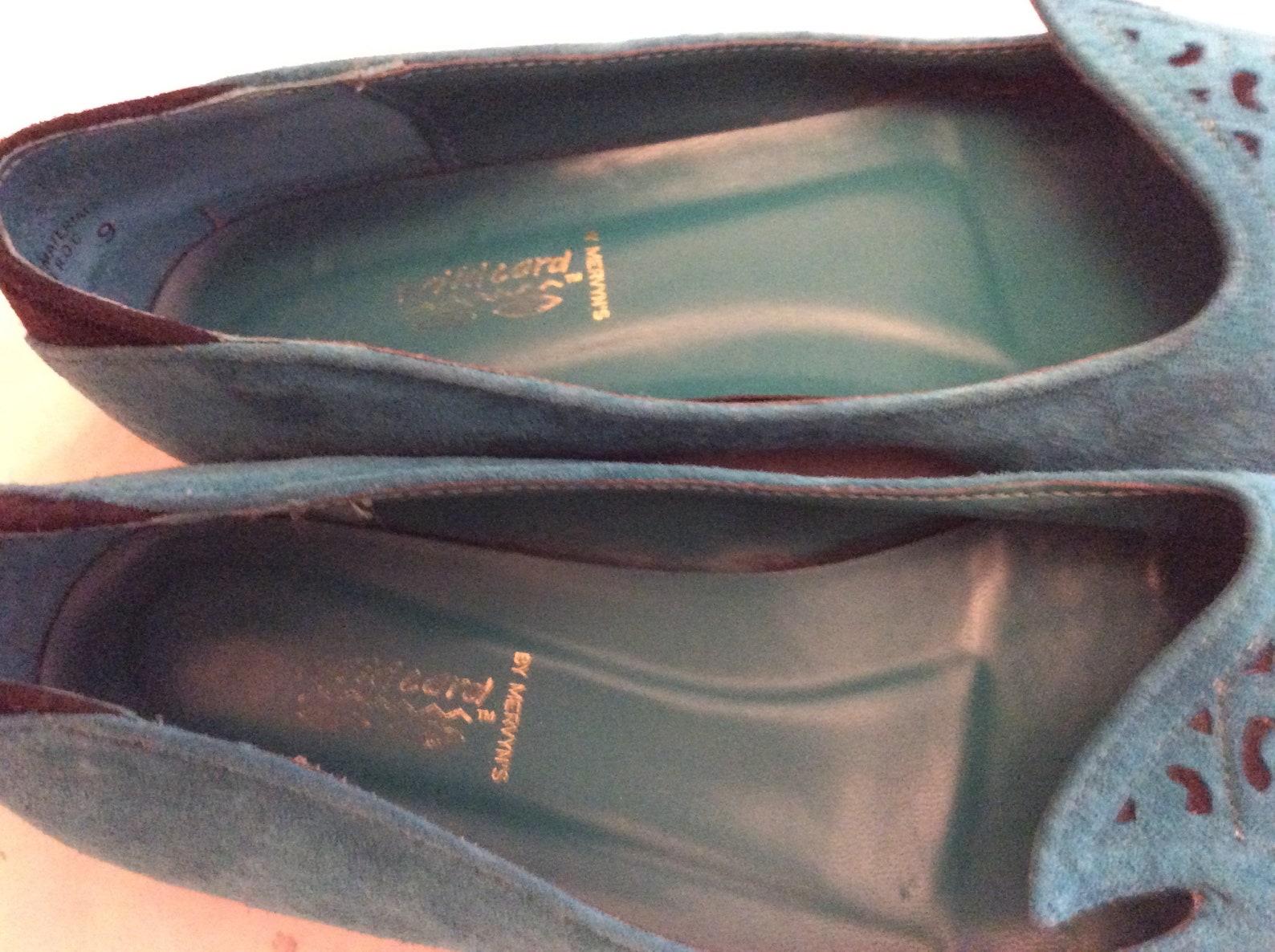 funky cut leather blue flats 80s ballet pointy by wildcard teal size 9 punk ook rare