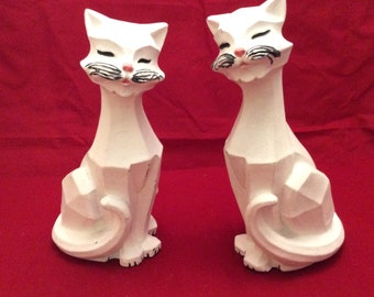 Cat Cats figurines Mid Century Modern cubist cubism statuettes 1960 set mirror image