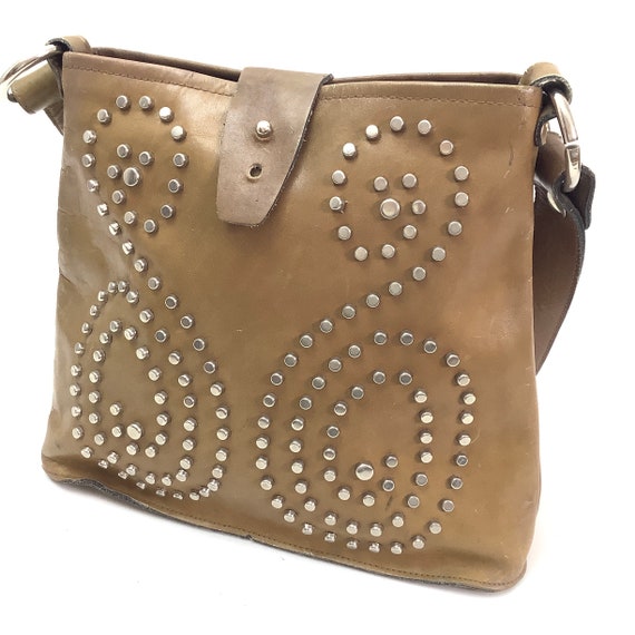 70s hippie studded bag vintage leather boho distr… - image 1