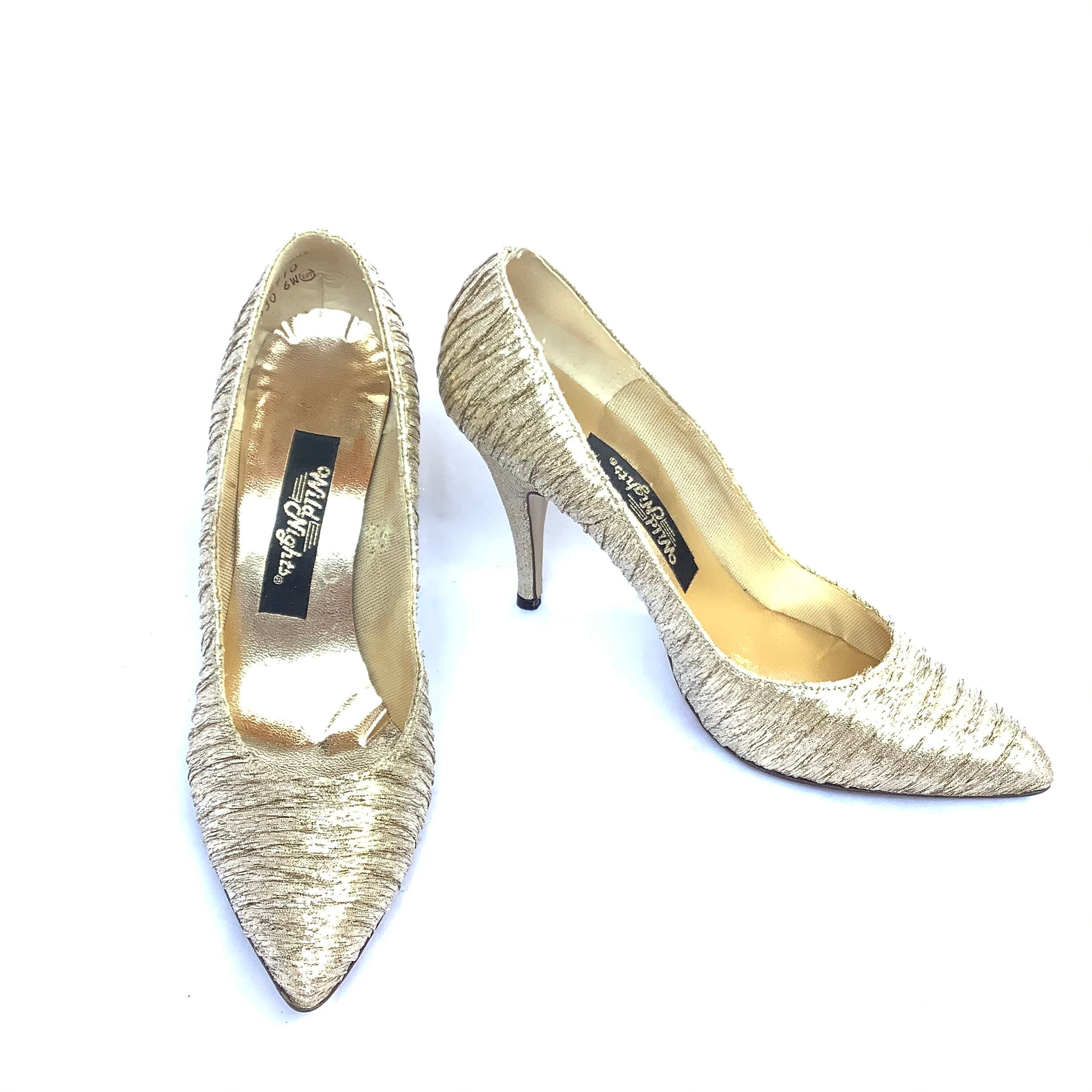 Gold Pinup Heels 80s Pointy Heels 