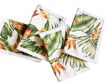 Vintage Barkcloth Placemats Tropical Multicolor Mid Century