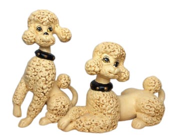Vintage Poodle Dog Figurines Set of Two Ceramic Kitsch Decor