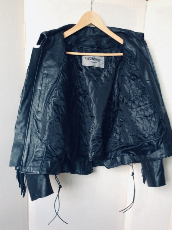Black Leather Fringed vintage jacket size medium … - image 7