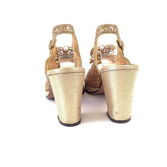 Vintage 50s platform gold glitter 60s heels shoes… - image 9