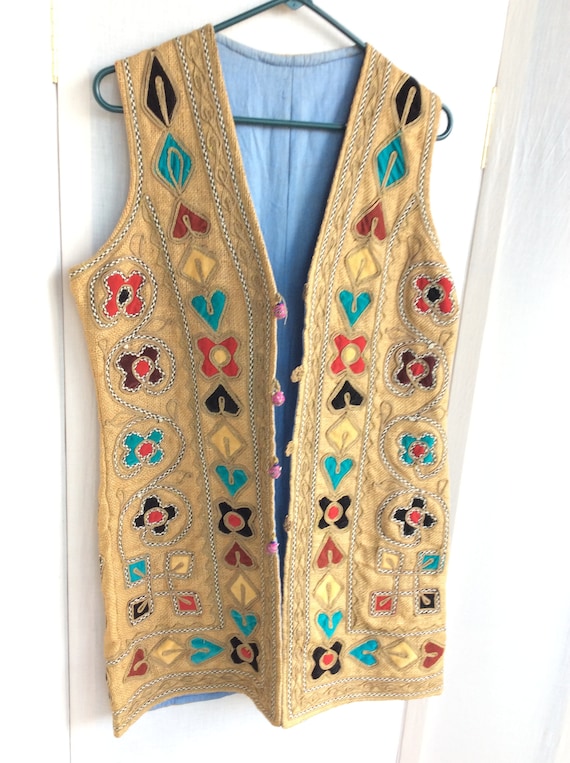 Antique vintage ethnic long vest colorful multi co