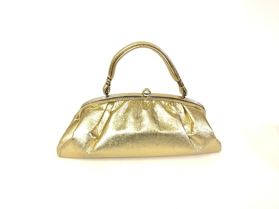 Gold Vintage Purse Oversized top handle 50s 60s F… - image 1