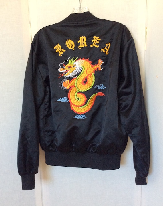 Vintage Korea souvenir satin jacket black yellow … - image 2