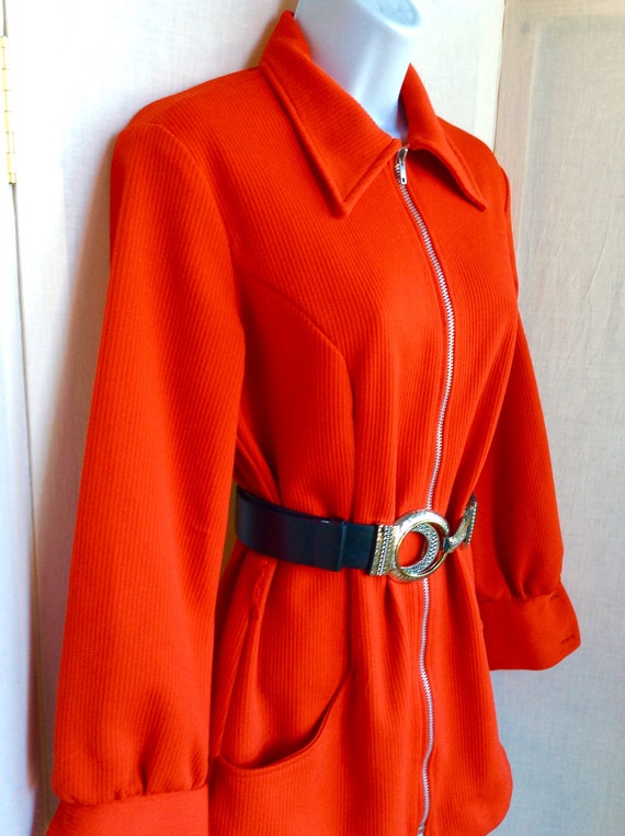 True vintage red blazer 70s zipper pockets mod 60… - image 2