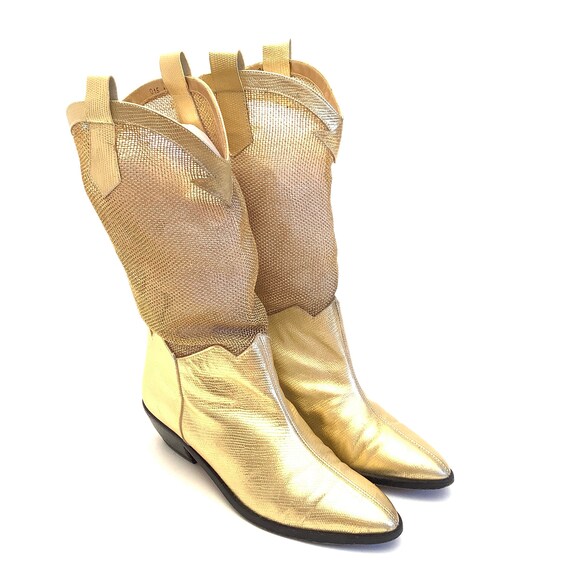 Rare vintage gold tone mesh cowboy boots size 6 f… - image 8